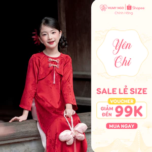 Áo dài đỏ cho bé gái vải lụa gấm HUMY NGO - Bé chụp hình Tết - Áo dài kèm quần cho bé gái 4-12 tuổi [AD185]
