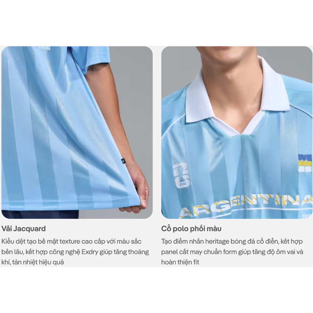 [MUA ÁO TẶNG KHĂN]Áo Polo nam nữ thể thao World Cup Argentina Edition 26, Áo cổ vũ đội tuyển thoáng mát