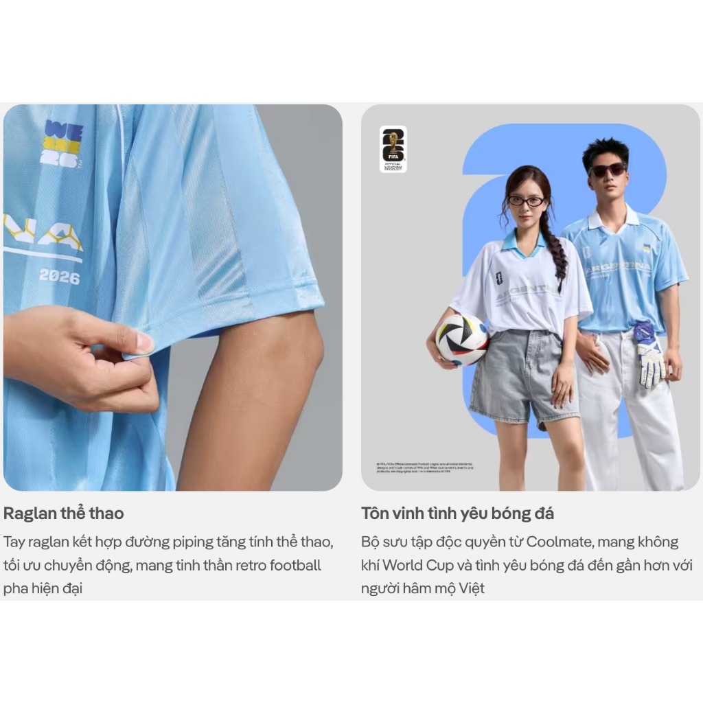 [MUA ÁO TẶNG KHĂN]Áo Polo nam nữ thể thao World Cup Argentina Edition 26, Áo cổ vũ đội tuyển thoáng mát