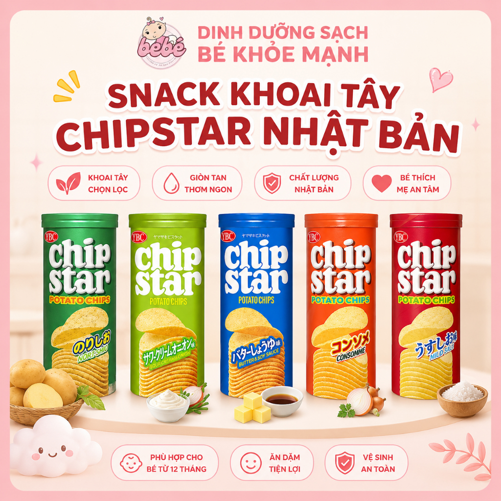 Snack Khoai Tây Chipstar 45g Nhật Bản. Giòn tan nhiều vị cho bé