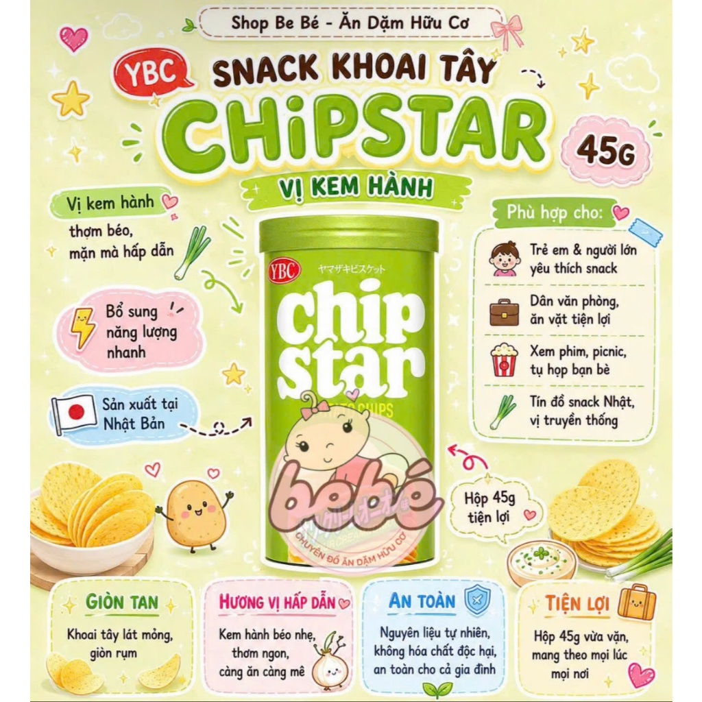 Snack Khoai Tây Chipstar 45g Nhật Bản. Giòn tan nhiều vị cho bé