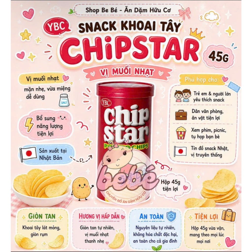 Snack Khoai Tây Chipstar 45g Nhật Bản. Giòn tan nhiều vị cho bé