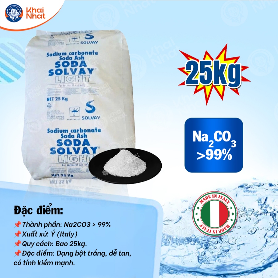 Bột Soda Solvay Light Ý Na2CO3 (25kg/bao), tẩy rửa công nghiệp, xử lý nước thải, hóa chất môi, tăng độ pH cho nước
