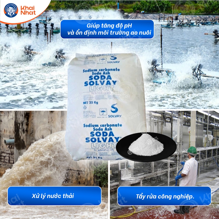 Bột Soda Solvay Light Ý Na2CO3 (25kg/bao), tẩy rửa công nghiệp, xử lý nước thải, hóa chất môi, tăng độ pH cho nước