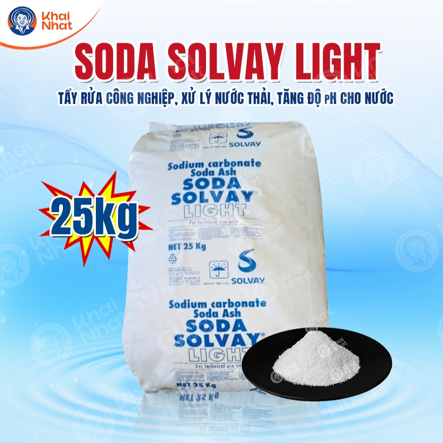 Bột Soda Solvay Light Ý Na2CO3 (25kg/bao), tẩy rửa công nghiệp, xử lý nước thải, hóa chất môi, tăng độ pH cho nước