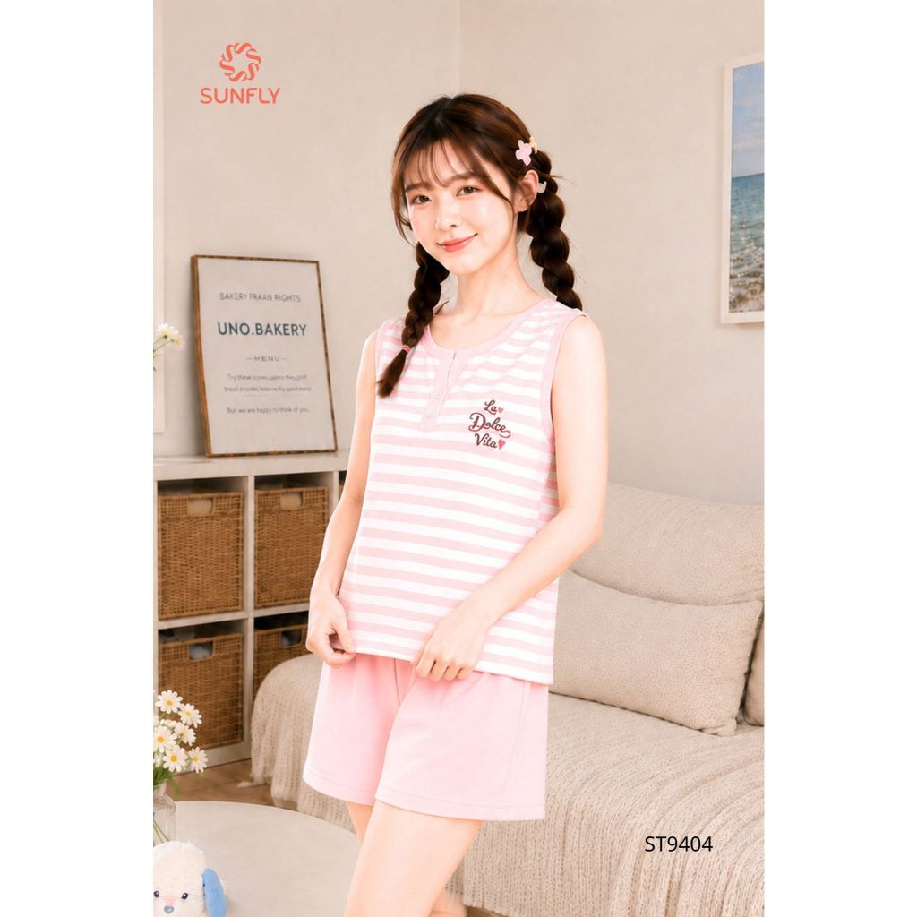 ST9404 Đồ bộ mặc nhà nữ cotton áo sát nách quần sooc