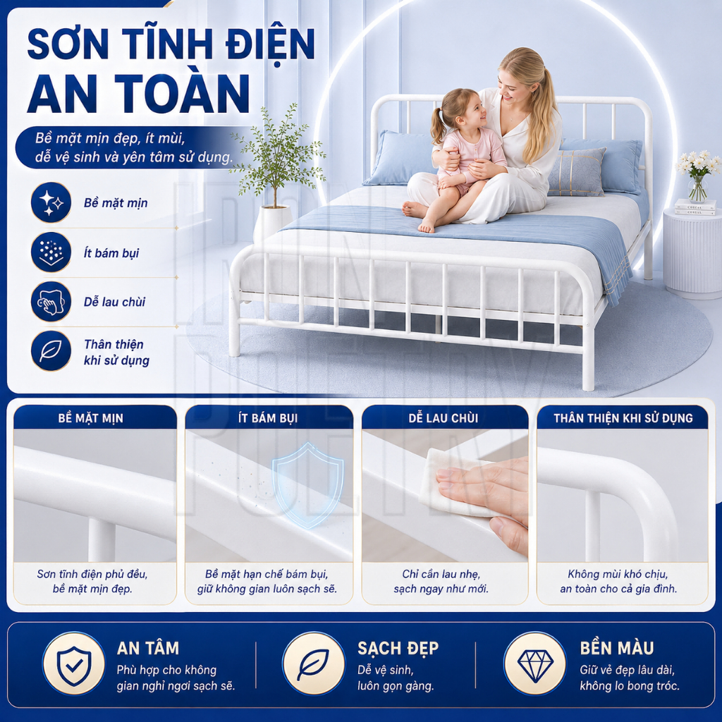 IRONPO Giường sắt phòng ngủ khung giường chất lượng cao chịu lực 600kg kích thước 1m/1m2/1m5/1m6/1m8