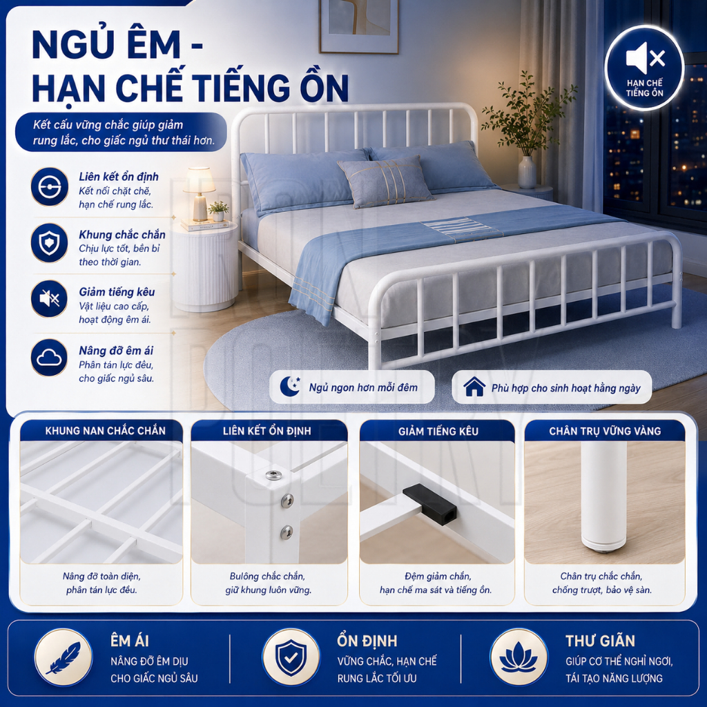 IRONPO Giường sắt phòng ngủ khung giường chất lượng cao chịu lực 600kg kích thước 1m/1m2/1m5/1m6/1m8