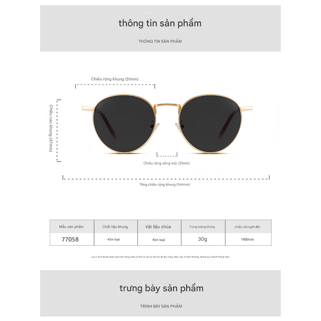 Kính râm thời trang INNI kính mát phân cực dáng tròn tròng chống chói và tia UV400 - 6584
