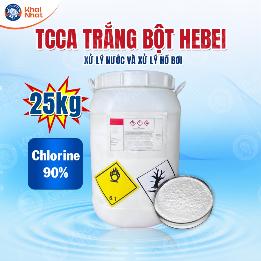 TCCA trắng bột Hebei - chlorine 90% thùng 25kg - Xử lý nước và xử lý hồ bơi