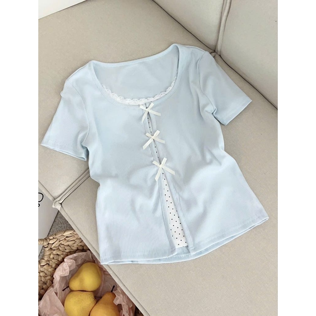 [𝑯𝒂 𝑨𝒏𝒉] Áo Cộc Phông Nơ Cách Điệu QCL1