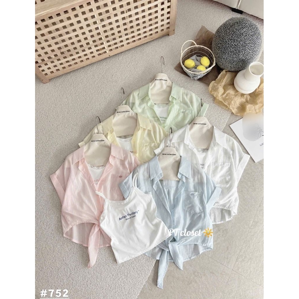 [𝑯𝒂 𝑨𝒏𝒉] Set Áo Sơ Mi Tơ Lụa Xắn Gấu Tay QCL1