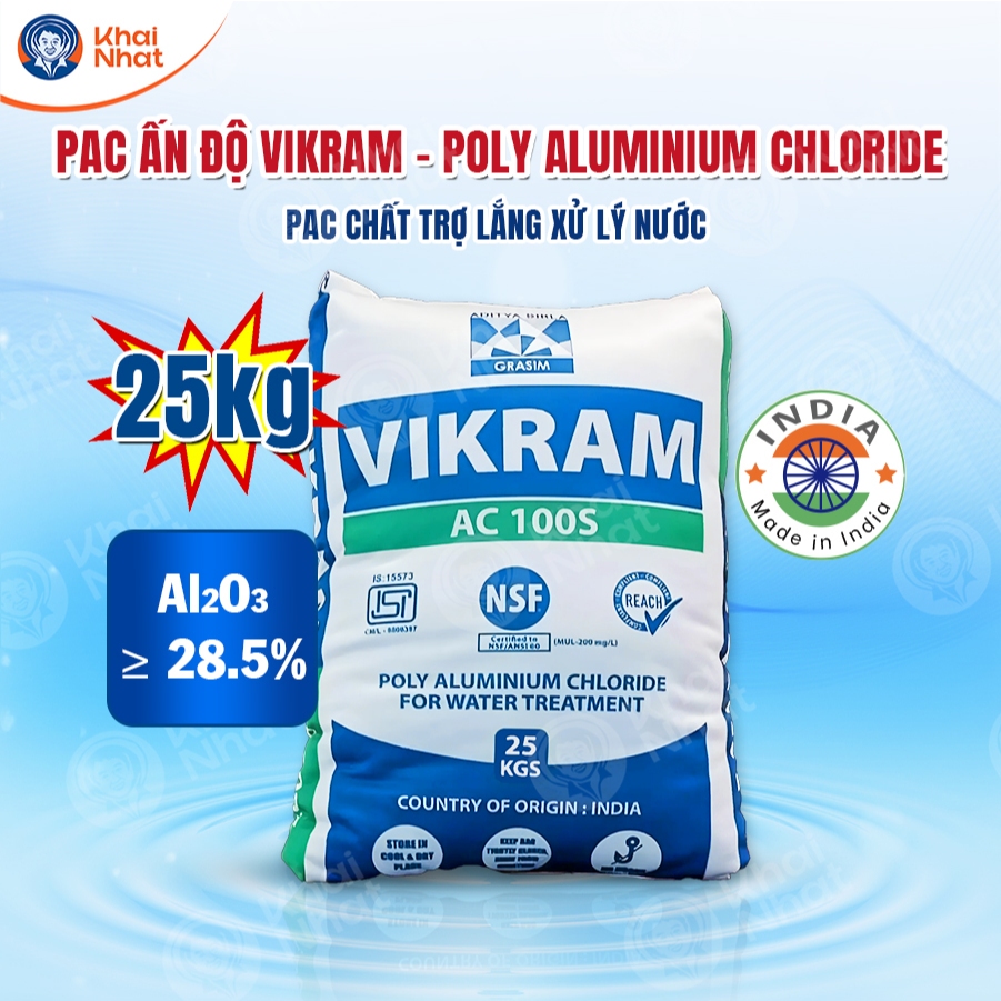 PAC Ấn Độ Vikram - Poly Aluminium Chloride (25kg/bao) - PAC chất trợ lắng xử lý nước