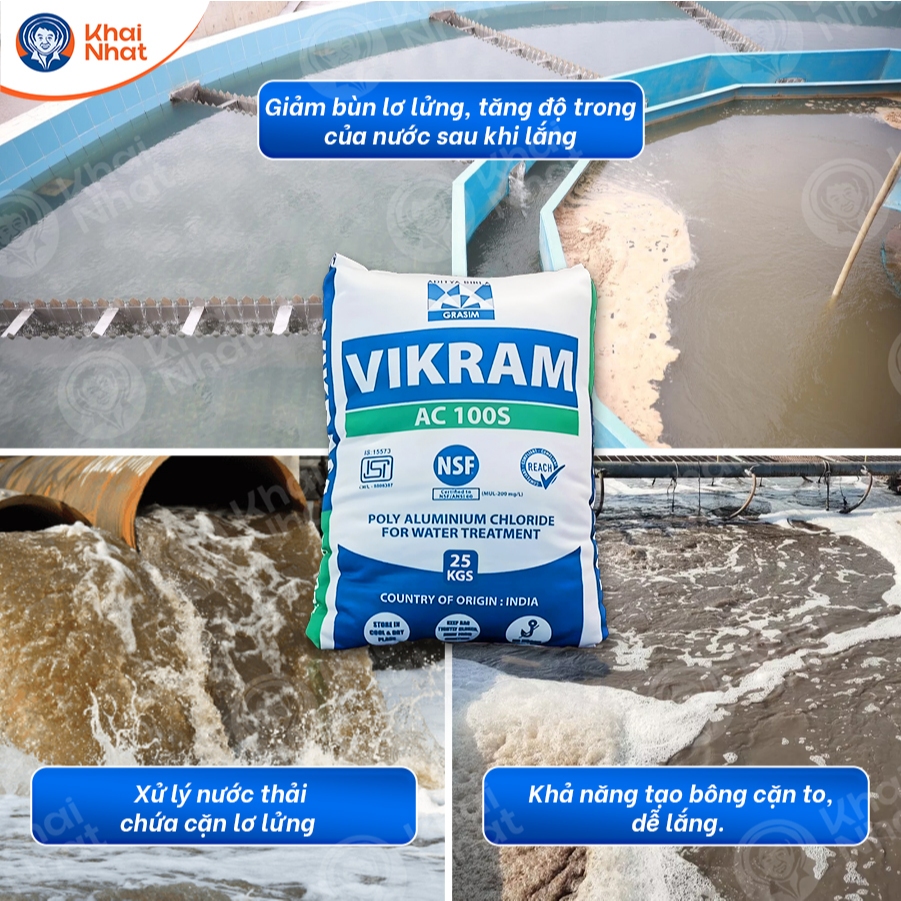 PAC Ấn Độ Vikram - Poly Aluminium Chloride (25kg/bao) - PAC chất trợ lắng xử lý nước