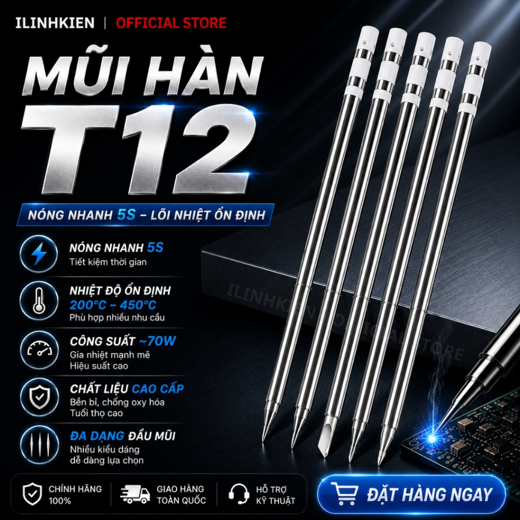 Mũi hàn T12 xịn mũi hàn đảm bảo chất lượng ilinhkien