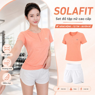 Set Thể Thao Nữ Tập Gym Yoga, Áo Tay Ngắn Khóa Kéo - Quần Short Cạp Cao 2 Lớp Có Lót Trong Sola 64