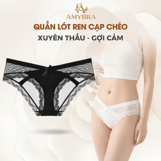 Quần Lót Nữ Cạp Chéo Đính Nơ Mềm Mại - Quần Chip Phối Ren Thoáng Mát Xuyên Thấu Gợi Cảm AMYBRA L8136