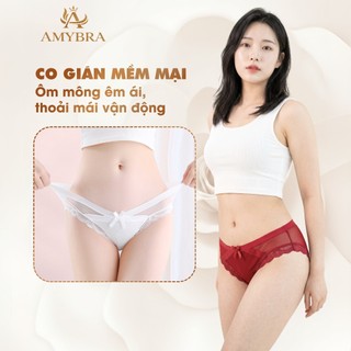 Quần Lót Nữ Cạp Chéo Đính Nơ Mềm Mại - Quần Chip Phối Ren Thoáng Mát Xuyên Thấu Gợi Cảm AMYBRA L8136