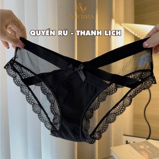 Quần Lót Nữ Cạp Chéo Đính Nơ Mềm Mại - Quần Chip Phối Ren Thoáng Mát Xuyên Thấu Gợi Cảm AMYBRA L8136