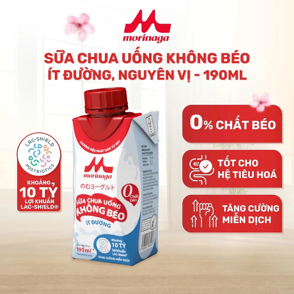 [HN] Combo 12 hộp Sữa Chua Uống Không Béo Morinaga 190ml - Ít đường & calo, 10 tỷ lợi khuẩn - Tăng miễn dịch