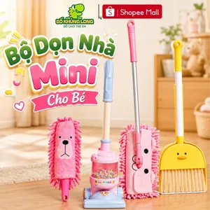 Bộ Dọn Nhà Mini BỐ KHỦNG LONG Hình Vịt Vàng/ Heo Hồng Kèm Dụng Cụ Hút Bụi Chổi Hốt Rác Dễ Thương Cho Bé Tập Làm Việc Nhà