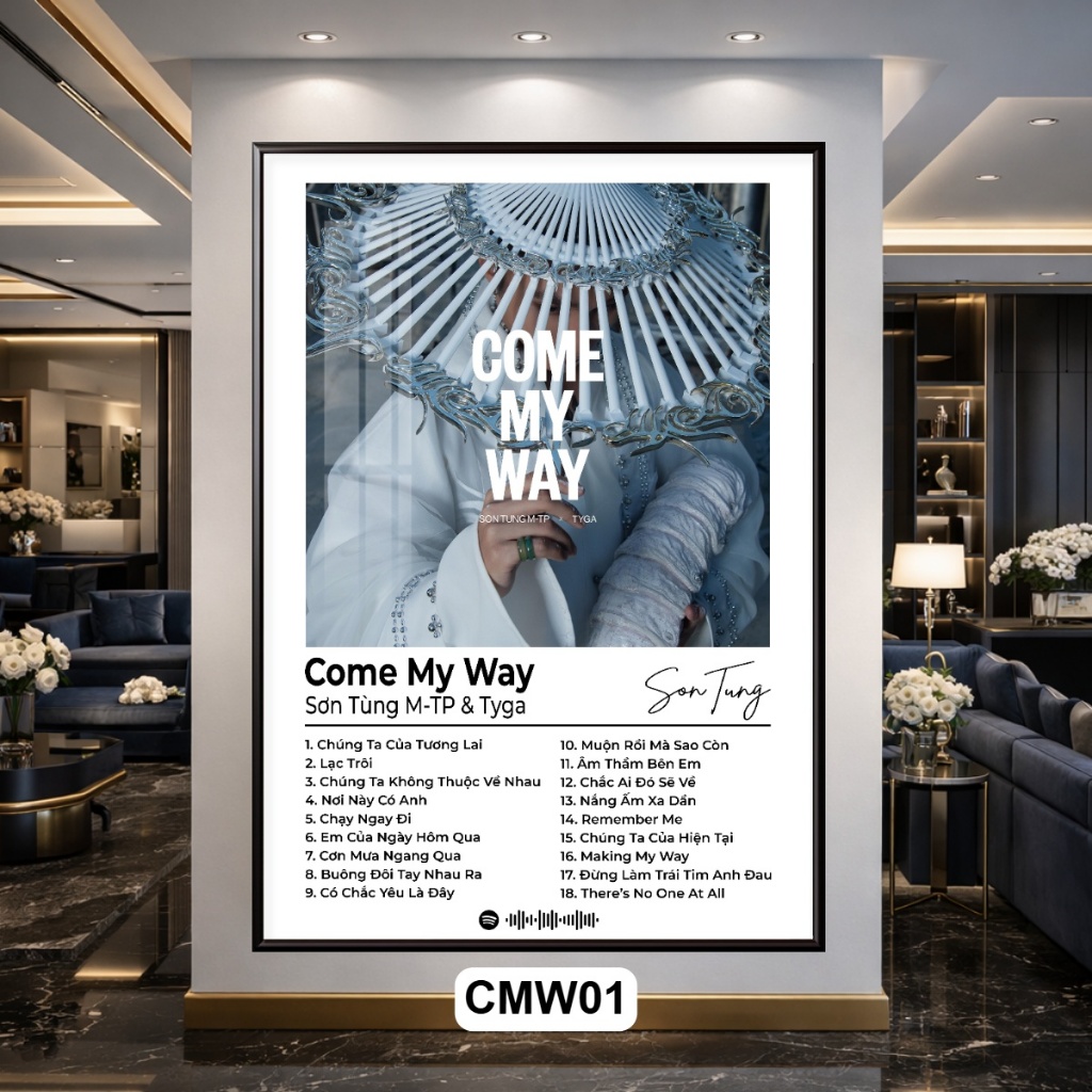 Khung Tranh Poster Treo Tường Bài Hát Come My Way - Sơn Tùng MTP ft Tyga Tráng Gương Khung Composite Decor Treo Tường