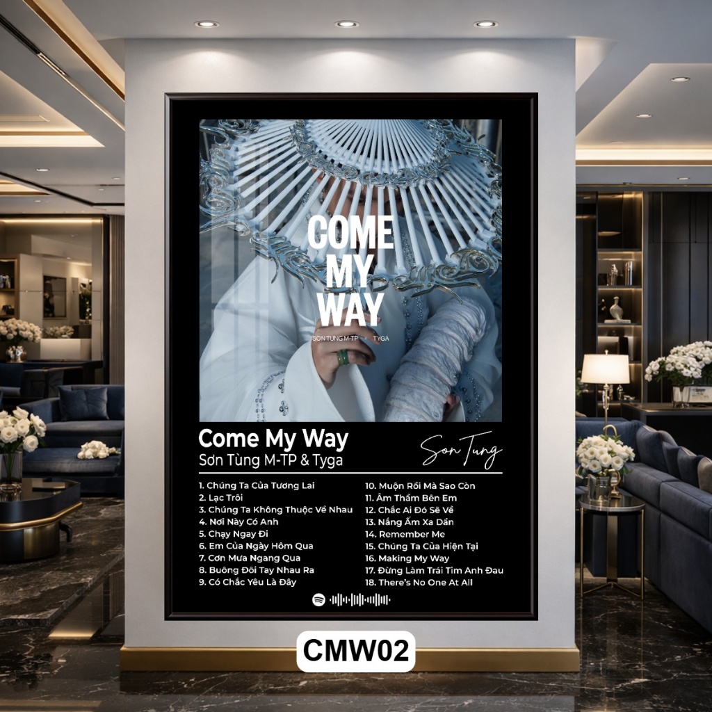 Khung Tranh Poster Treo Tường Bài Hát Come My Way - Sơn Tùng MTP ft Tyga Tráng Gương Khung Composite Decor Treo Tường