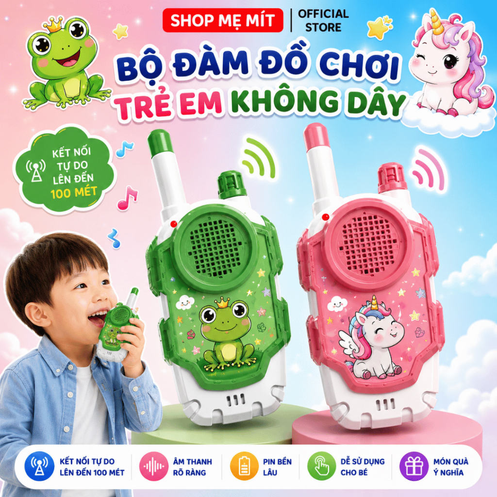 Bộ Đàm Đồ Chơi Trẻ Em Không Dây – Máy Liên Lạc Cầm Tay Cho Bé Kèm Dây Đeo, Âm Thanh Rõ Nét