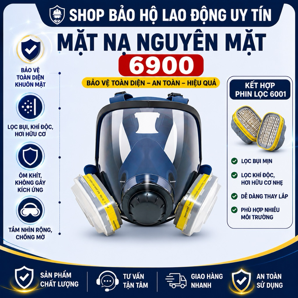 Mặt Nạ Nguyên Mặt 6900 Kèm Phin Lọc Hóa Chất 6003 Viền Vàng
