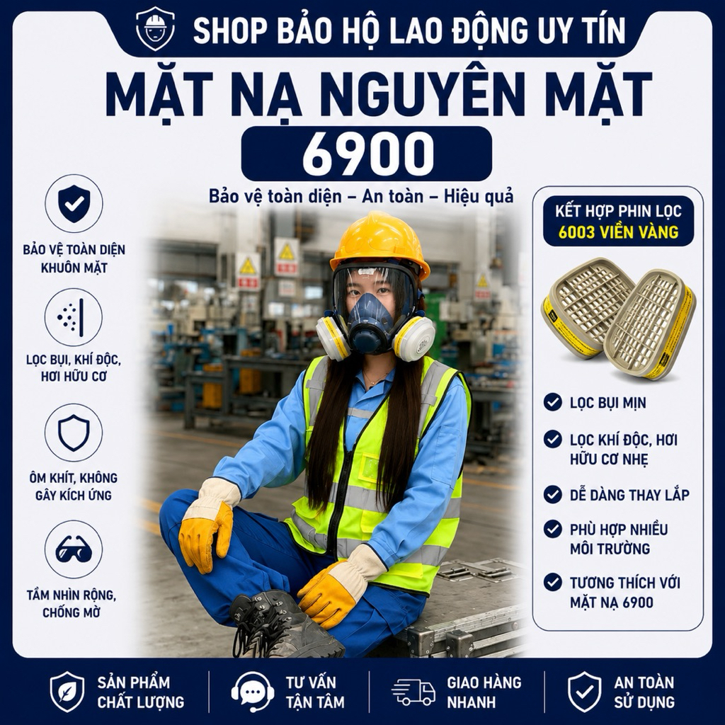 Mặt Nạ Nguyên Mặt 6900 Kèm Phin Lọc Hóa Chất 6003 Viền Vàng