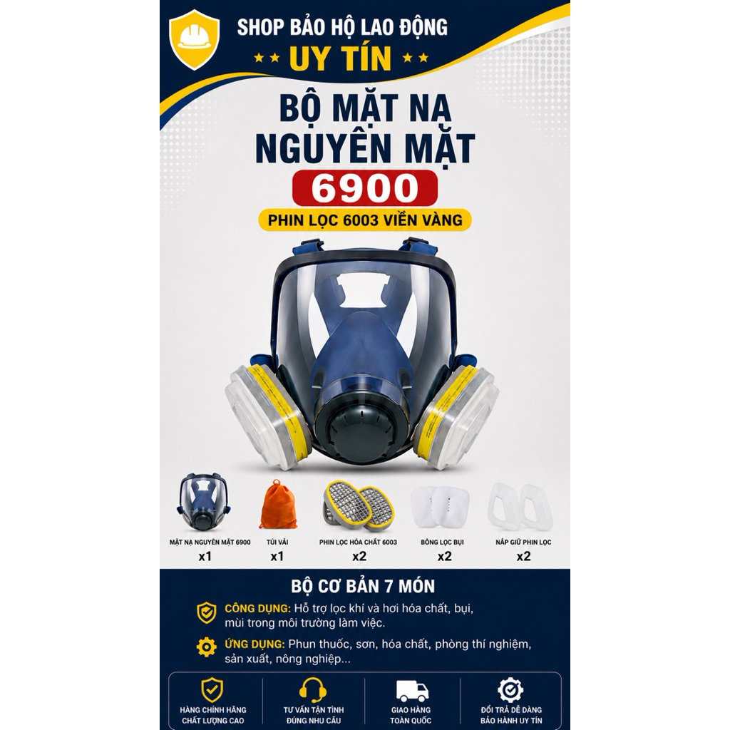 Mặt Nạ Nguyên Mặt 6900 Kèm Phin Lọc Hóa Chất 6003 Viền Vàng