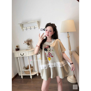 Váy Ren Bèo Cổ Xếp Ly Mickey QC