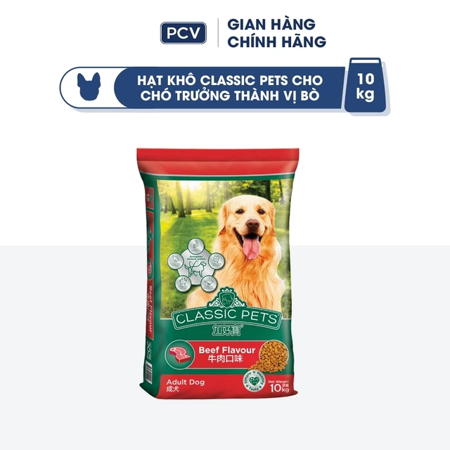 [Bao xá 10kg] Thức ăn cho chó Classic Pets, hạt cho chó trưởng thành vị bò (dành cho giống chó lớn)