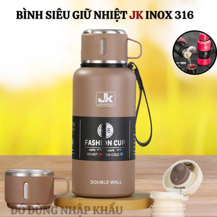 Bình giữ nhiệt Inox 304 dung tích 1000ml thiết kế thông minh cốc làm ly uống nước -phiên bảnJK-CUP