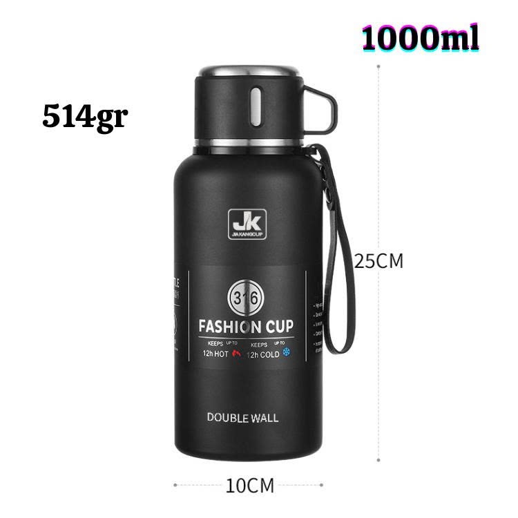 Bình giữ nhiệt Inox 304 dung tích 1000ml thiết kế thông minh cốc làm ly uống nước -phiên bảnJK-CUP