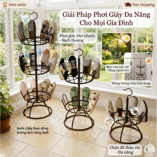 Kệ Phơi Giày/ Giá Phơi Giày Đa Năng Xoay 360, chất liệu Thép Không Gỉ Phủ Sơn Tĩnh Điện Có Thể Đặt Trong Nhà Ngoai Trời