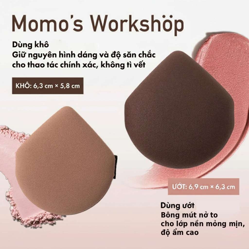 Bộ 3 Bông Mút Trang Điểm Nền - Má Hồng - Che Khuyết Điểm Cao Cấp Momo's Workshop Rosy Reverie Geego All Weather (3PCS)