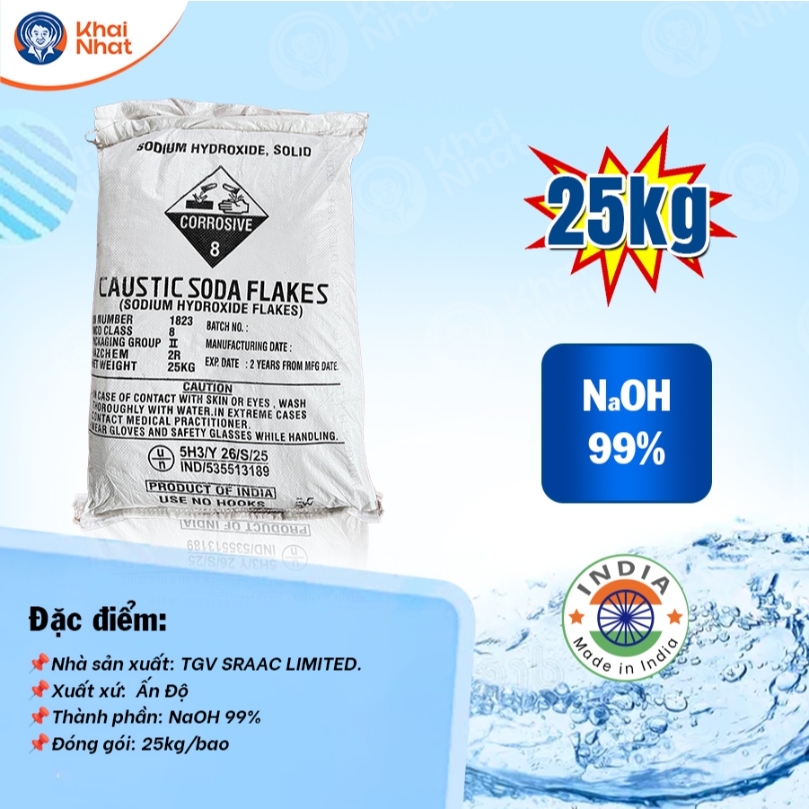 Xút vảy NaOH 99% (25kg/bao) -  Làm phôi xà phòng, Mỹ Phẩm, Thông tắc cống