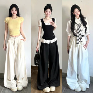 Quần Kaki Xếp Ly Nữ Nam Cạp Chun Có Khoá Kéo Lưng Cao Ôm Eo Chất Jean Kaki Mềm Form Suông Rộng Dáng Dài BEU
