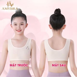 Áo lá bé gái mềm mại in hình cute, Áo lót nữ học sinh cấp 1 chất liệu cotton co giãn AMYBRA B341