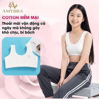 Áo lá bé gái mềm mại in hình cute, Áo lót nữ học sinh cấp 1 chất liệu cotton co giãn AMYBRA B341