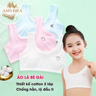 Áo lá bé gái mềm mại in hình cute, Áo lót nữ học sinh cấp 1 chất liệu cotton co giãn AMYBRA B341