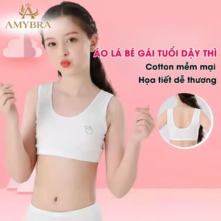 Áo lá bé gái mềm mại in hình cute, Áo lót nữ học sinh cấp 1 chất liệu cotton co giãn AMYBRA B341