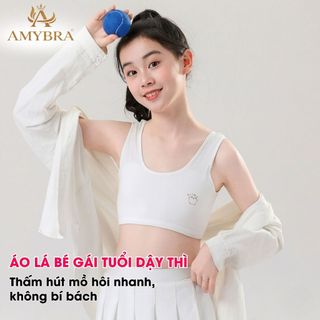 Áo lá bé gái mềm mại in hình cute, Áo lót nữ học sinh cấp 1 chất liệu cotton co giãn AMYBRA B341
