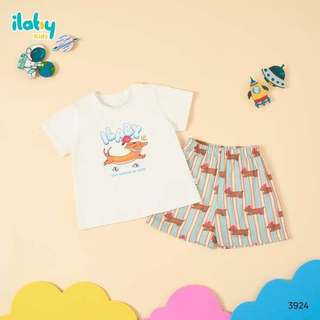 Đồ bộ mặc nhà bé trai ILABY HCM chất liệu cotton co dãn họa tiết cún tinh nghịch size 9-40kg [3924]