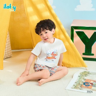 Đồ bộ mặc nhà bé trai ILABY HCM chất liệu cotton co dãn họa tiết cún tinh nghịch size 9-40kg [3924]