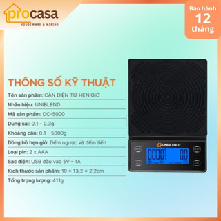 Cân điện tử nhà bếp Uniblend DC-5000 - có hẹn giờ [5 đơn vị đo - cân 0.1g - 5000g]