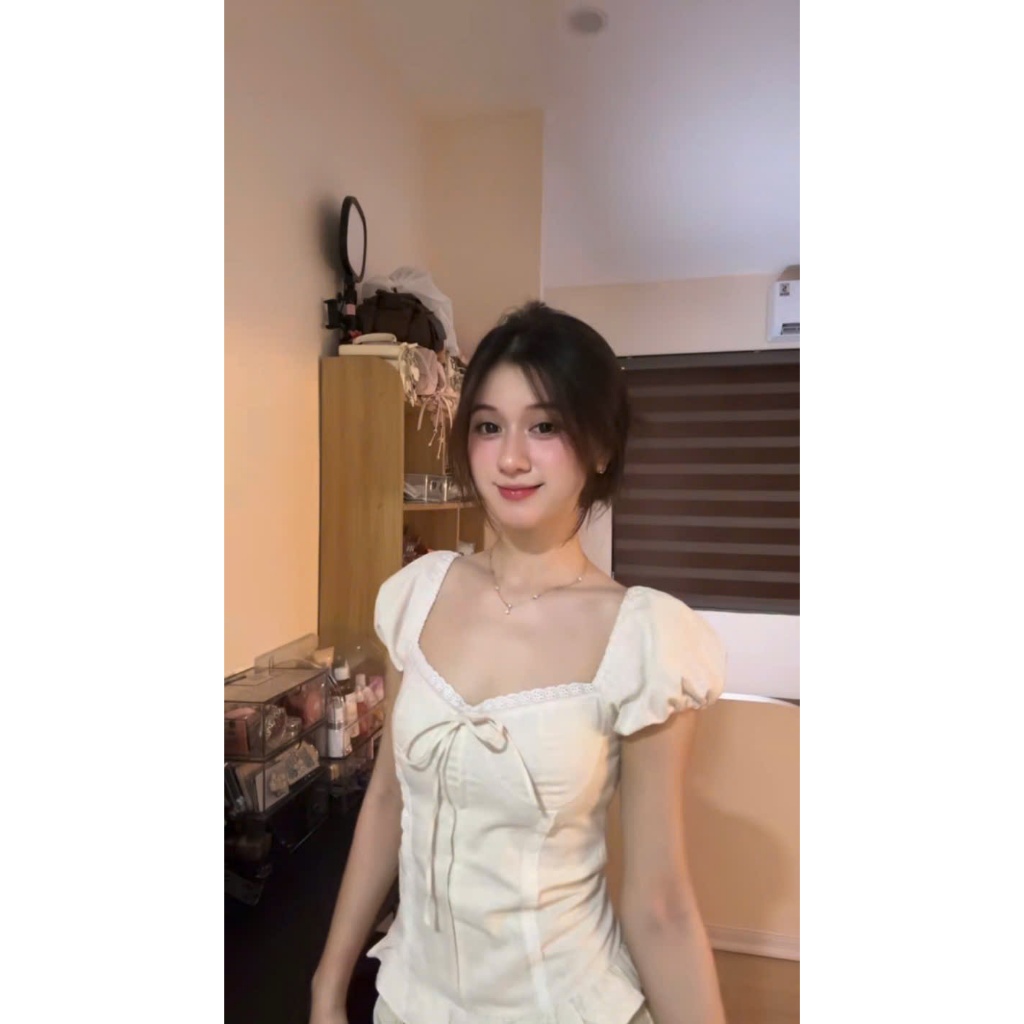 2. [ SẴN HÀNG ] Áo Babydoll Nữ Kiểu Tay Phồng Ren Ngực Thắt Nơ Phong Cách Mùa Hè KA840 - BST HÈ 2026