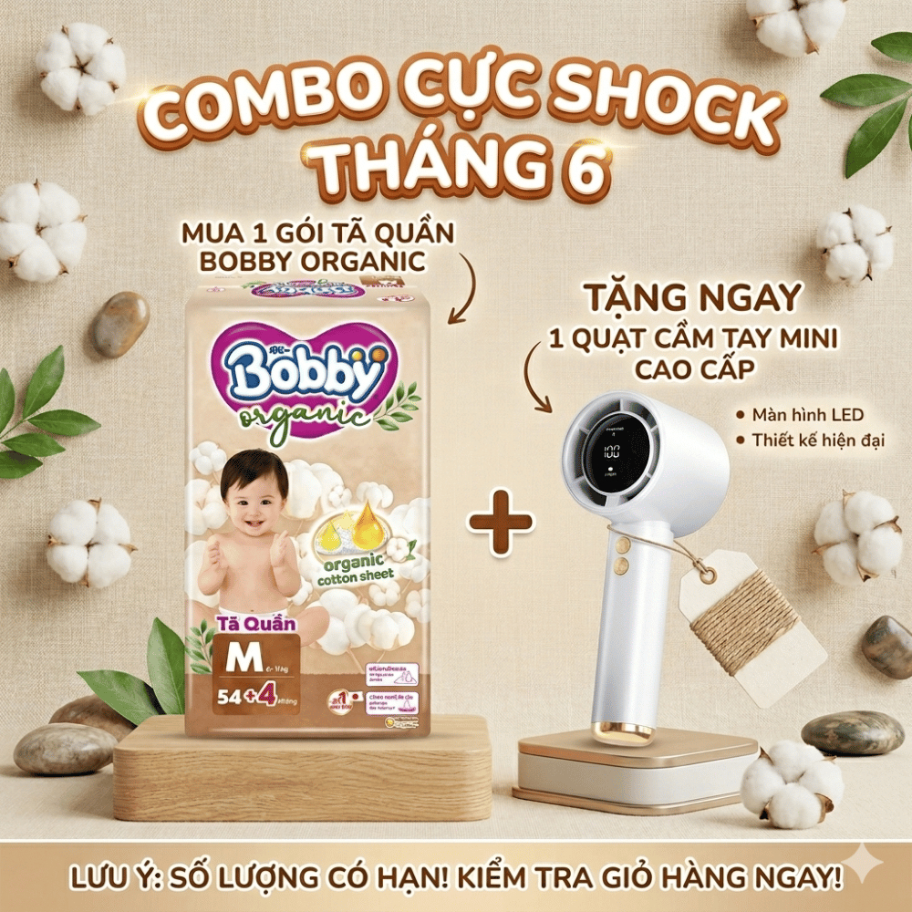 Tã Quần cao cấp cho bé Bobby Organic  – Cotton Hữu Cơ, Thoáng Khí, Chống Tràn