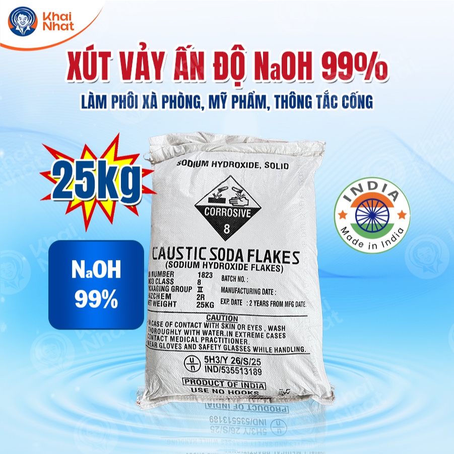 Xút vảy NaOH 99% (25kg/bao) -  Làm phôi xà phòng, Mỹ Phẩm, Thông tắc cống